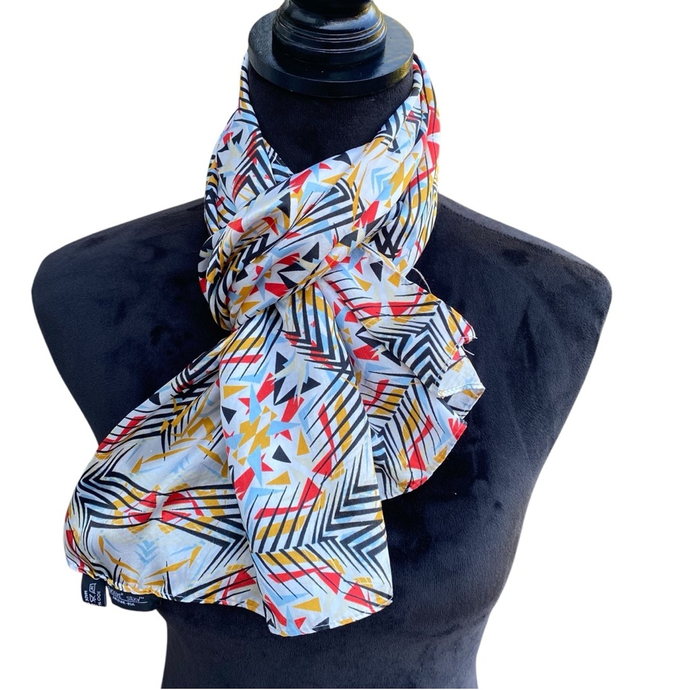 Evolve Colorful Geometric Pattern Scarf Polysilk - Picture 2 of 15